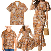 Brown Hawaii Palaka Cowboy Family Matching Mermaid Dress and Hawaiian Shirt Hawaiian Paniolo Festival Spirit LT19 - Polynesian Pride