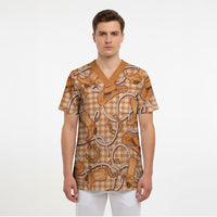 Brown Hawaii Palaka Cowboy Scrub Top Hawaiian Paniolo Festival Spirit LT19 - Polynesian Pride