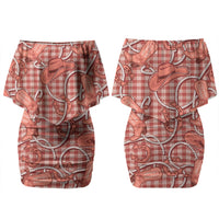 Red Hawaii Palaka Cowboy Couples Matching Off Shoulder Short Dress and Long Sleeve Button Shirt Hawaiian Paniolo Festival Spirit LT19 - Polynesian Pride