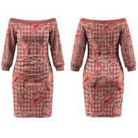 Red Hawaii Palaka Cowboy Couples Matching Off The Shoulder Long Sleeve Dress and Hawaiian Shirt Hawaiian Paniolo Festival Spirit LT19 - Polynesian Pride
