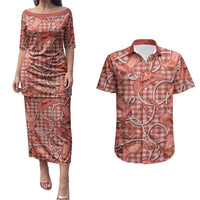 Red Hawaii Palaka Cowboy Couples Matching Puletasi and Hawaiian Shirt Hawaiian Paniolo Festival Spirit LT19 Red - Polynesian Pride