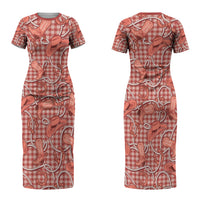Red Hawaii Palaka Cowboy Couples Matching Short Sleeve Bodycon Dress and Hawaiian Shirt Hawaiian Paniolo Festival Spirit LT19 - Polynesian Pride