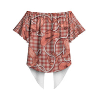 Red Hawaii Palaka Cowboy Off Shoulder Wrap Waist Top Hawaiian Paniolo Festival Spirit LT19 - Polynesian Pride