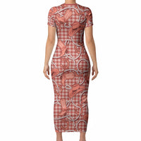 Red Hawaii Palaka Cowboy Short Sleeve Bodycon Dress Hawaiian Paniolo Festival Spirit LT19 - Polynesian Pride