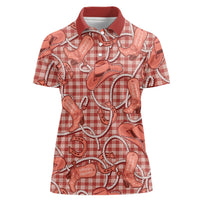 Red Hawaii Palaka Cowboy Women Polo Shirt Hawaiian Paniolo Festival Spirit LT19 Female Red - Polynesian Pride