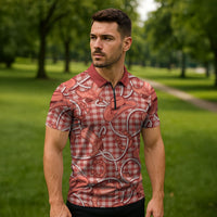 Red Hawaii Palaka Cowboy Zipper Polo Shirt Hawaiian Paniolo Festival Spirit LT19 - Polynesian Pride