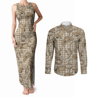Beige Hawaii Palaka Cowboy Couples Matching Tank Maxi Dress and Long Sleeve Button Shirt Hawaiian Paniolo Festival Spirit LT19 Beige - Polynesian Pride