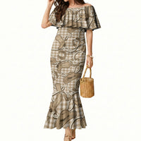 Beige Hawaii Palaka Cowboy Mermaid Dress Hawaiian Paniolo Festival Spirit LT19 Women Beige - Polynesian Pride