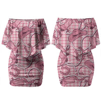 Pink Hawaii Palaka Cowboy Couples Matching Off Shoulder Short Dress and Long Sleeve Button Shirt Hawaiian Paniolo Festival Spirit LT19 - Polynesian Pride