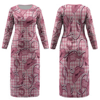 Pink Hawaii Palaka Cowboy Family Matching Long Sleeve Bodycon Dress and Hawaiian Shirt Hawaiian Paniolo Festival Spirit LT19 Mom's Dress Pink - Polynesian Pride