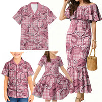 Pink Hawaii Palaka Cowboy Family Matching Mermaid Dress and Hawaiian Shirt Hawaiian Paniolo Festival Spirit LT19 - Polynesian Pride