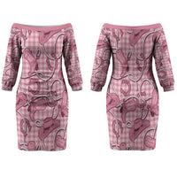 Pink Hawaii Palaka Cowboy Family Matching Off The Shoulder Long Sleeve Dress and Hawaiian Shirt Hawaiian Paniolo Festival Spirit LT19 Mom's Dress Pink - Polynesian Pride