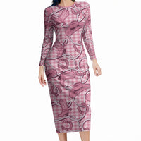 Pink Hawaii Palaka Cowboy Long Sleeve Bodycon Dress Hawaiian Paniolo Festival Spirit LT19 Long Dress Pink - Polynesian Pride