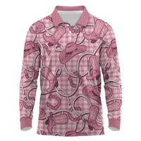 Pink Hawaii Palaka Cowboy Long Sleeve Polo Shirt Hawaiian Paniolo Festival Spirit LT19 Pink - Polynesian Pride