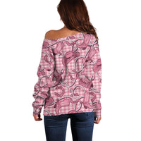Pink Hawaii Palaka Cowboy Off Shoulder Sweater Hawaiian Paniolo Festival Spirit LT19 - Polynesian Pride