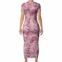Pink Hawaii Palaka Cowboy Short Sleeve Bodycon Dress Hawaiian Paniolo Festival Spirit LT19 - Polynesian Pride