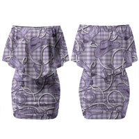 Purple Hawaii Palaka Cowboy Couples Matching Off Shoulder Short Dress and Long Sleeve Button Shirt Hawaiian Paniolo Festival Spirit LT19 - Polynesian Pride