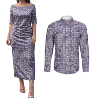 Purple Hawaii Palaka Cowboy Couples Matching Puletasi and Long Sleeve Button Shirt Hawaiian Paniolo Festival Spirit LT19 Purple - Polynesian Pride
