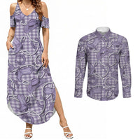 Purple Hawaii Palaka Cowboy Couples Matching Summer Maxi Dress and Long Sleeve Button Shirt Hawaiian Paniolo Festival Spirit LT19 Purple - Polynesian Pride