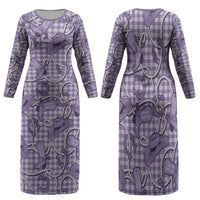 Purple Hawaii Palaka Cowboy Family Matching Long Sleeve Bodycon Dress and Hawaiian Shirt Hawaiian Paniolo Festival Spirit LT19 Mom's Dress Purple - Polynesian Pride