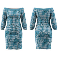 Blue Hawaii Palaka Cowboy Couples Matching Off The Shoulder Long Sleeve Dress and Hawaiian Shirt Hawaiian Paniolo Festival Spirit LT19 - Polynesian Pride