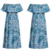 Blue Hawaii Palaka Cowboy Family Matching Off Shoulder Maxi Dress and Hawaiian Shirt Hawaiian Paniolo Festival Spirit LT19 Mom's Dress Blue - Polynesian Pride