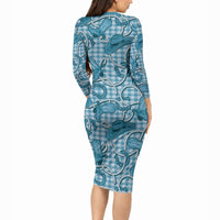 Blue Hawaii Palaka Cowboy Long Sleeve Bodycon Dress Hawaiian Paniolo Festival Spirit LT19 - Polynesian Pride
