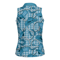 Blue Hawaii Palaka Cowboy Women Sleeveless Polo Shirt Hawaiian Paniolo Festival Spirit LT19 - Polynesian Pride