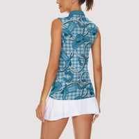 Blue Hawaii Palaka Cowboy Women Sleeveless Polo Shirt Hawaiian Paniolo Festival Spirit LT19 - Polynesian Pride