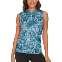 Blue Hawaii Palaka Cowboy Women Sleeveless Polo Shirt Hawaiian Paniolo Festival Spirit LT19 - Polynesian Pride