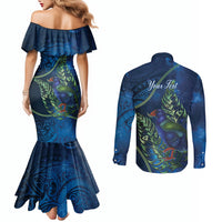 New Zealand Takahe Personalised Couples Matching Mermaid Dress and Long Sleeve Button Shirt Silver Fern Galaxy Polynesian Pattern LT22 - Polynesian Pride