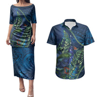 New Zealand Takahe Personalised Couples Matching Puletasi and Hawaiian Shirt Silver Fern Galaxy Polynesian Pattern LT22 Blue - Polynesian Pride