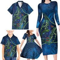 New Zealand Takahe Personalised Family Matching Long Sleeve Bodycon Dress and Hawaiian Shirt Silver Fern Galaxy Polynesian Pattern LT22 - Polynesian Pride