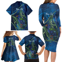 New Zealand Takahe Personalised Family Matching Long Sleeve Bodycon Dress and Hawaiian Shirt Silver Fern Galaxy Polynesian Pattern LT22 Mom's Dress Blue - Polynesian Pride