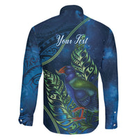 New Zealand Takahe Personalised Family Matching Long Sleeve Bodycon Dress and Hawaiian Shirt Silver Fern Galaxy Polynesian Pattern LT22 Son's Shirt Blue - Polynesian Pride