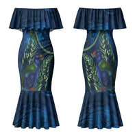 New Zealand Takahe Personalised Family Matching Mermaid Dress and Hawaiian Shirt Silver Fern Galaxy Polynesian Pattern LT22 Mom's Dress Blue - Polynesian Pride