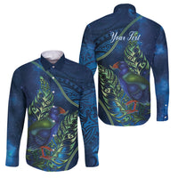 New Zealand Takahe Personalised Family Matching Mermaid Dress and Hawaiian Shirt Silver Fern Galaxy Polynesian Pattern LT22 Dad's Shirt - Long Sleeve Blue - Polynesian Pride