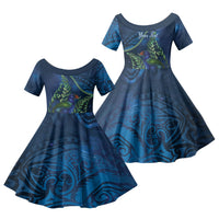 New Zealand Takahe Personalised Family Matching Tank Maxi Dress and Hawaiian Shirt Silver Fern Galaxy Polynesian Pattern LT22 Daughter's Dress Blue - Polynesian Pride