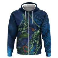 New Zealand Takahe Personalised Hoodie Silver Fern Galaxy Polynesian Pattern LT22 Zip Hoodie Blue - Polynesian Pride