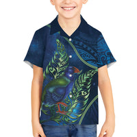 New Zealand Takahe Personalised Kid Hawaiian Shirt Silver Fern Galaxy Polynesian Pattern LT22 Kid Blue - Polynesian Pride