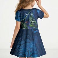New Zealand Takahe Personalised Kid Short Sleeve Dress Silver Fern Galaxy Polynesian Pattern LT22 - Polynesian Pride