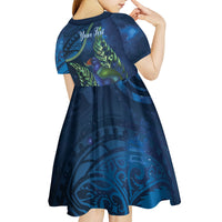 New Zealand Takahe Personalised Kid Short Sleeve Dress Silver Fern Galaxy Polynesian Pattern LT22 - Polynesian Pride