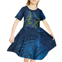 New Zealand Takahe Personalised Kid Short Sleeve Dress Silver Fern Galaxy Polynesian Pattern LT22 - Polynesian Pride