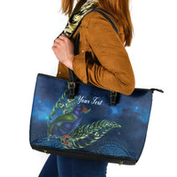 New Zealand Takahe Personalised Leather Tote Bag Silver Fern Galaxy Polynesian Pattern LT22 Blue - Polynesian Pride