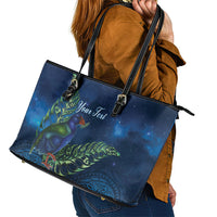 New Zealand Takahe Personalised Leather Tote Bag Silver Fern Galaxy Polynesian Pattern LT22 - Polynesian Pride