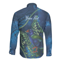 New Zealand Takahe Personalised Long Sleeve Button Shirt Silver Fern Galaxy Polynesian Pattern LT22 - Polynesian Pride
