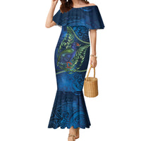New Zealand Takahe Personalised Mermaid Dress Silver Fern Galaxy Polynesian Pattern LT22 Women Blue - Polynesian Pride