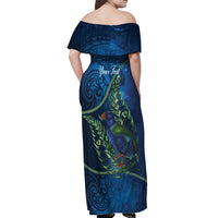 New Zealand Takahe Personalised Off Shoulder Maxi Dress Silver Fern Galaxy Polynesian Pattern LT22 - Polynesian Pride