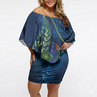 New Zealand Takahe Personalised Off Shoulder Short Dress Silver Fern Galaxy Polynesian Pattern LT22 Women Blue - Polynesian Pride