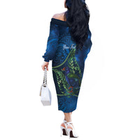 New Zealand Takahe Personalised Off The Shoulder Long Sleeve Dress Silver Fern Galaxy Polynesian Pattern LT22 - Polynesian Pride